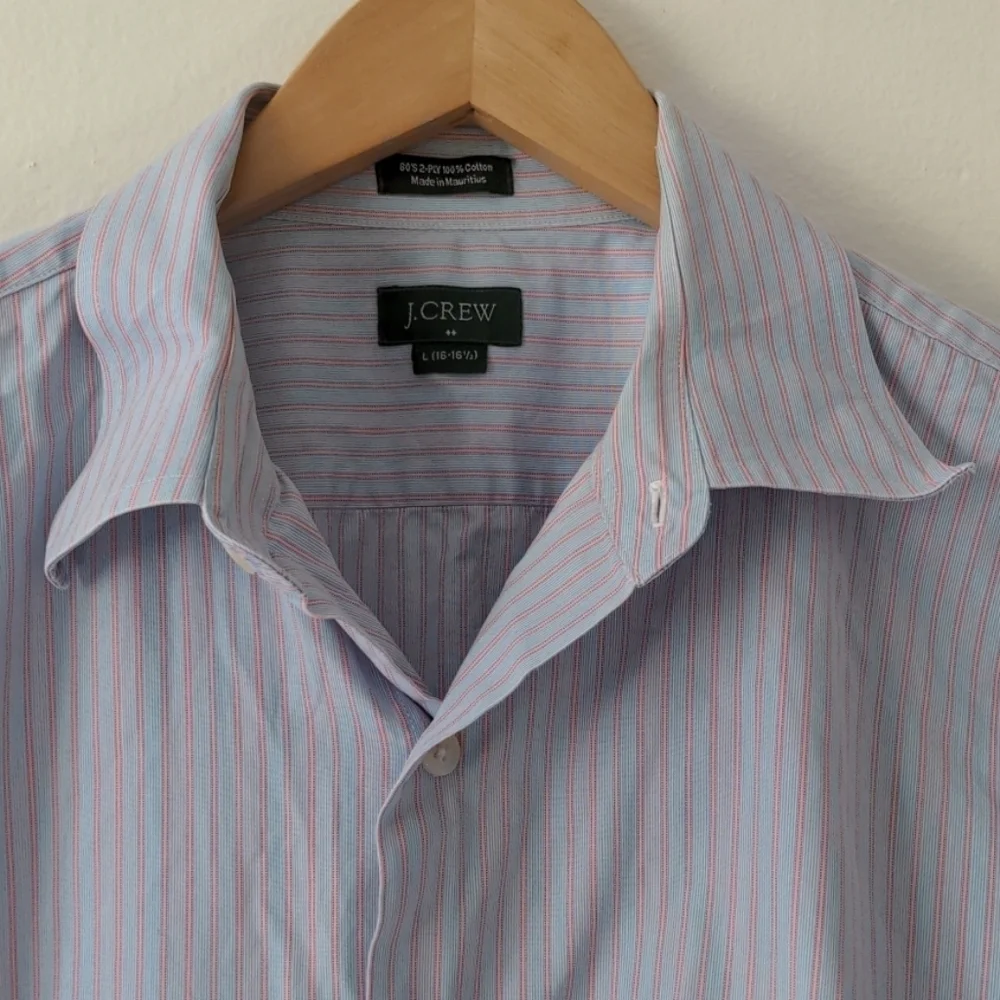 J Crew Button Down Striped Cotton Shirt Large 16/16.5 Pink Blue